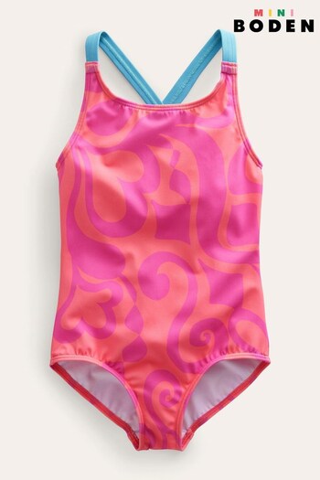 Boden Pink Cross-Back Printed Swimsuit (763509) | £17 - £19