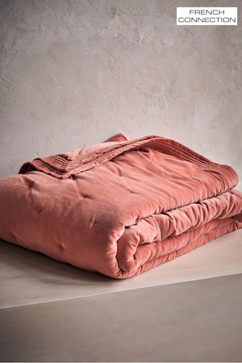 French Connection Peach Washed Velvet Quilted Bedspread (763949) | £175