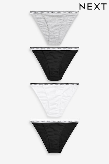 White/Black/Grey Tanga Cotton Rich Logo Knickers 4 Pack (763968) | £16