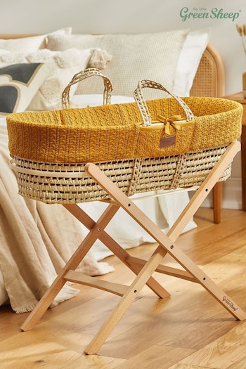 The Little Green Sheep Honey Gold Knitted Moses Basket and Mattress (764420) | £119