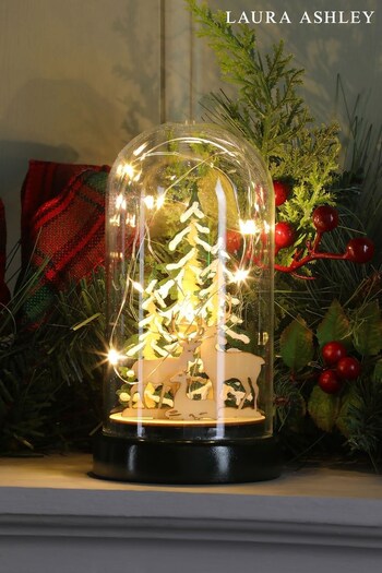 Laura Ashley Green Pre-Lit LED Glass Cloche with Woodland Christmas Scene (764637) | £22