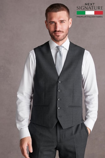 Charcoal Grey Slim Fit Signature Tollegno Suit: Waistcoat (764823) | £85
