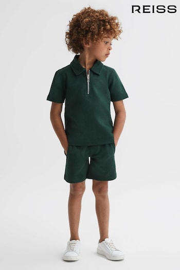 Reiss Emerald Creed Senior Textured Half-Zip Polo Shirt (764915) | £30