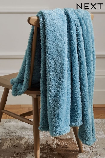 Light Blue Snuggle Teddy Fleece Throw (765086) | £12 - £22