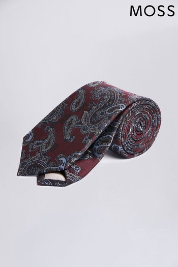 MOSS Burgundy Red Patterned Paisley Silk Tie (765953) | £30