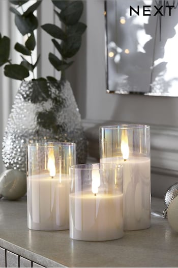 Set of 3 Iridescent Iridescent Glass LED Candles (766109) | £24