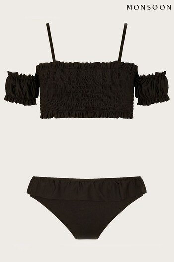 Monsoon Shirred Cold-Shoulder Black Bikini with Recycled Polyester (766402) | £22 - £24