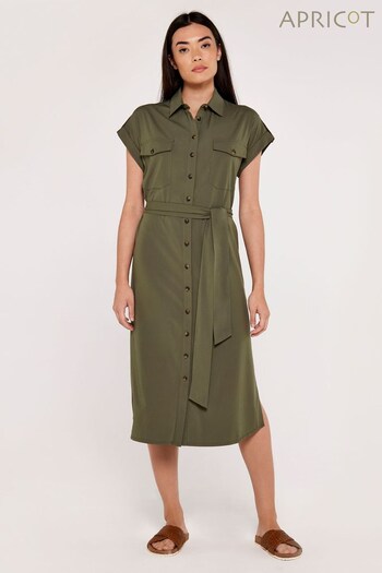 Apricot Green Utility Midi Tie Shirt Dress (766557) | £39