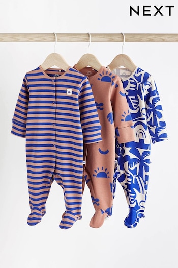 Cobalt Blue Dino Baby Sleepsuits 3 Pack (0mths-3yrs) (766801) | £16 - £18