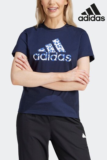 adidas Blue Fit Sportswear Animal Print Graphic T-Shirt (766975) | £23