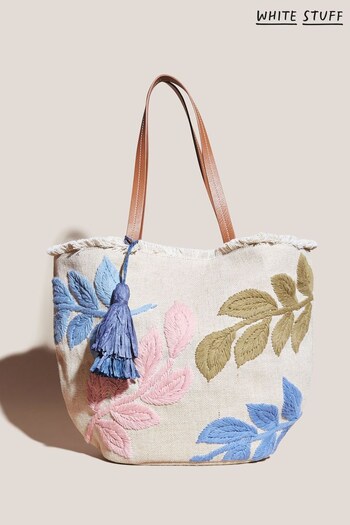 White Stuff Natural Esther Leaf Embroidered Tote Bag (767173) | £69