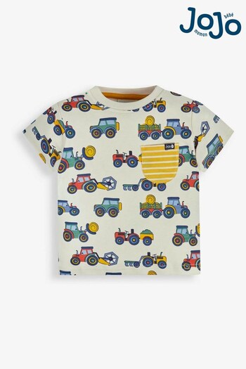 JoJo Maman Bébé Stone Farm Vehicles Print Pocket T-Shirt (767320) | £14