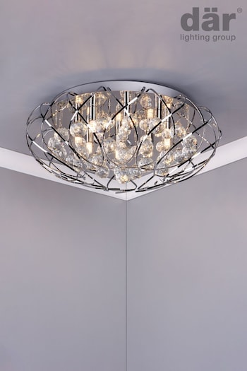 Dar Lighting Silver Riya 8 Light Flush Fitting Ceiling Light (767763) | £225