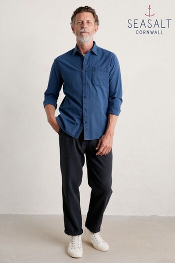 Seasalt Blue Cornwall Mens Ayre Organic Cotton Shirt (767888) | £60