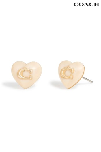 COACH Gold Tone Signature Heart Stud Earrings (767950) | £40