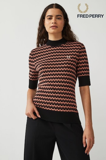 Fred Perry Continentals Coral Pink Jacquard Knitted Jumper (768118) | £120