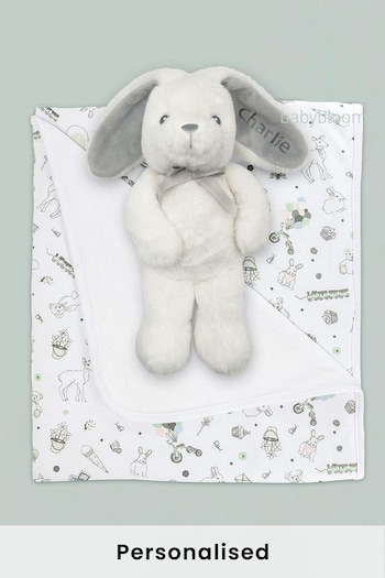 Babyblooms Grey Personalised Bunny With Snuggle Wrap Gift (768176) | £54