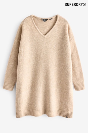 Superdry Light Beige Twist Oversized V-Neck Jumper Dress (768473) | £85