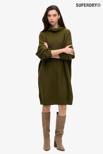 Superdry Dark Moss Green Chunky Rib Knit Jumper Dress (768509) | £90