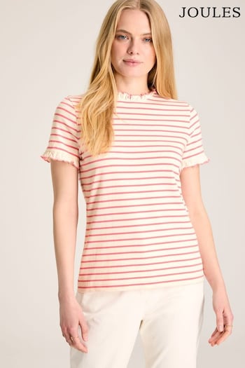 Joules Daisy Pink/Cream Short Sleeve Frilled Neck Top (768727) | £34.95