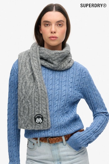 Superdry Scandi Grey Marl Cable Luxe Knit Scarf (768965) | £40