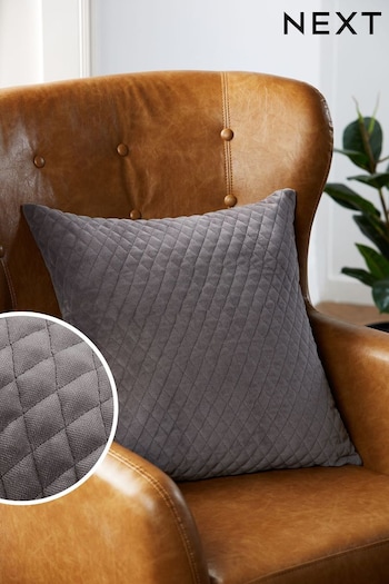 Charcoal Grey Velvet Quilted Hamilton 50 x 50 Cushion (769296) | £20