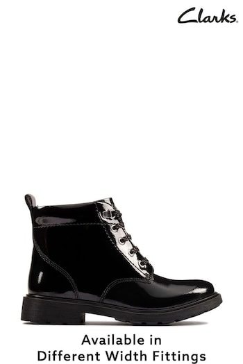 Clarks Black Multi Fit Patent Astrol Lace Boots (769380) | £54 - £56