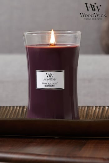 Woodwick Purple Large Hourglass Scented Candle with Crackle Wick Blackberry (769412) | £32.99