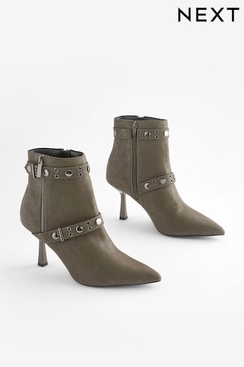 Khaki Green Forever Comfort® Point Toe Stud Detail Heeled Boots (769514) | £54