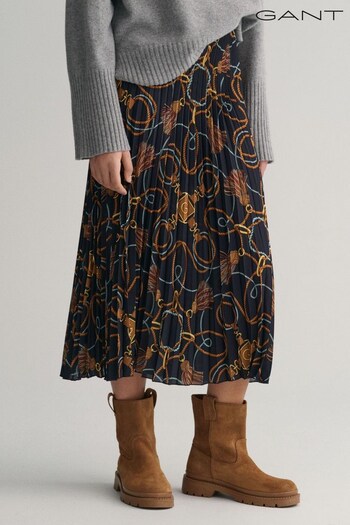 GANT Blue Rope Print Pleated Midi Skirt (769671) | £150