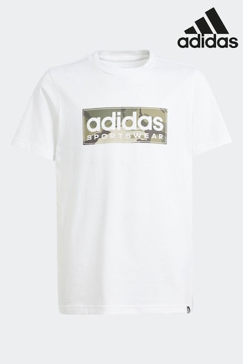 adidas White Kids Sportswear Camo Linear Graphic T-Shirt (769922) | £13