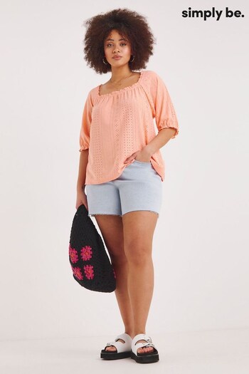 Simply Be Pink Stretch Broderie Square Neck Top (770244) | £24