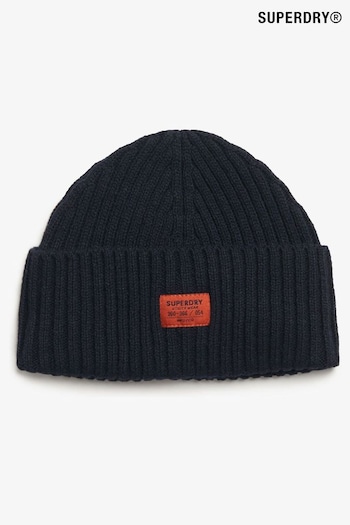 Superdry Eclipse Navy 100% Cotton Workwear Knitted Beanie Hat (770546) | £20