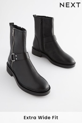 Black Extra Wide Fit Forever Comfort® D Ring Biker Ankle Valentino Boots (770615) | £62