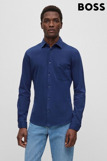 BOSS Blue Garment Dyed Slim Fit Jersey Cotton Long Sleeve Shirt (771008) | £99