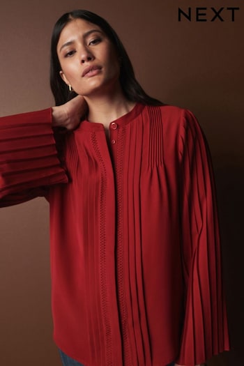 Red Premium Pintuck Long Sleeve Blouse (771157) | £82