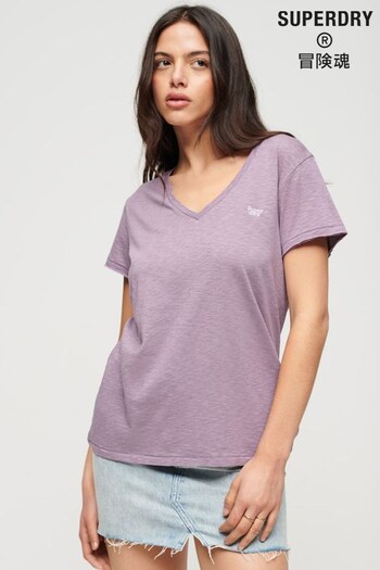 Superdry Purple Slub Embroidered V-Neck T-Shirt (771934) | £20