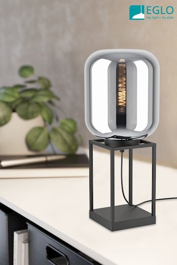 Eglo Black Bulciago Smoked Glass Pedestal Table Lamp (772291) | £162