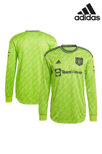 adidas Green Manchester United Third Authentic Shirt 2022-23 - Long Sleeve (772342) | £110