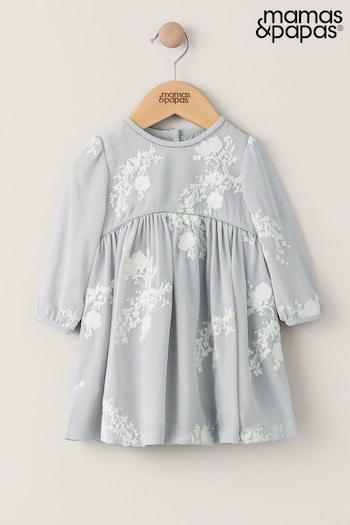 Mamas & Papas Grey Long Sleeve Embroidered Dress (772671) | £39