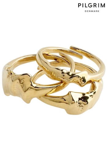 PILGRIM Gold Tone Anne Recycled Adjustable Ring 3-In-1 Set (772744) | £30