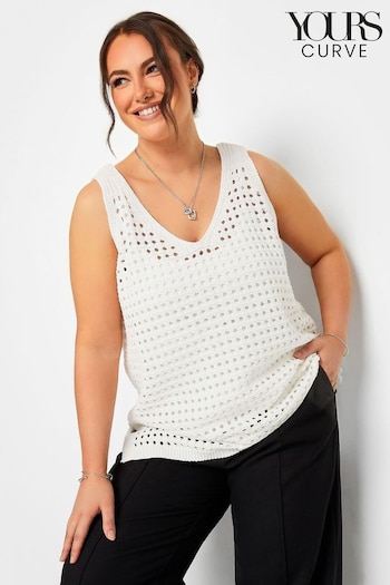 Yours Curve White Crochet Knitted Vest (772830) | £25