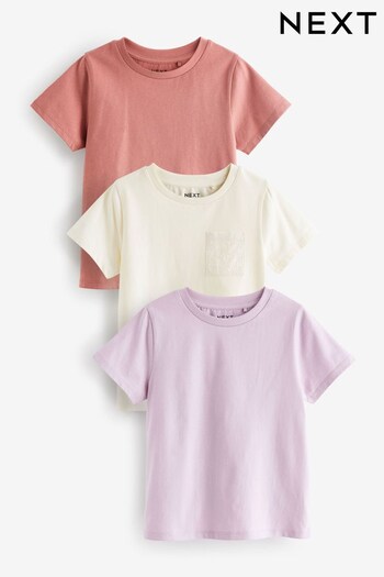Ecru/Pink/Purple 3 Pack Crochet Pocket T-Shirts (3-16yrs) (772914) | £11 - £17