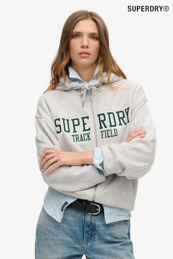 Superdry Cadet Grey Marl College Logo Boyfriend Zip Hoodie (773248) | £65