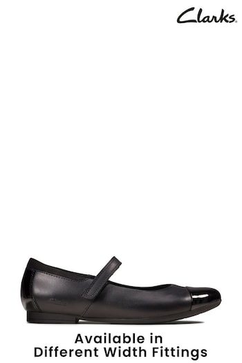 Clarks Black Multi Fit Leather Scala Gem Kids Shoes Silver (773284) | £38