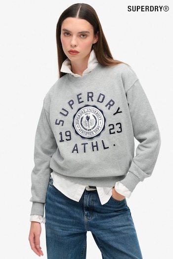 Superdry Ash Grey Marl College Script Loose Sweat Hoodie (773390) | £50