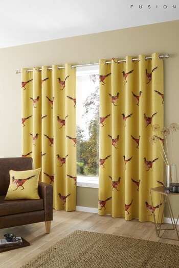 Fusion Yellow Pheasant Eyelet Curtains (774163) | £22 - £65