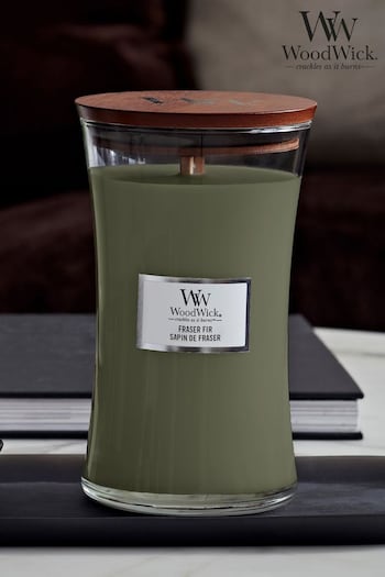 Woodwick Green Large Hourglass Scented Candle with Crackle Wick Fir (774401) | £33