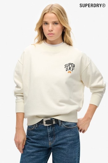 Superdry Off White 100% Cotton Workwear Graphic Loose Crew Sweat Top (774558) | £50