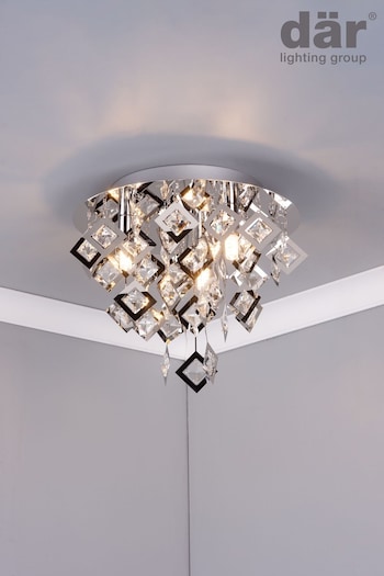 Dar Lighting Silver Russell 3 Light Flush Fitting Ceiling Light (774644) | £99